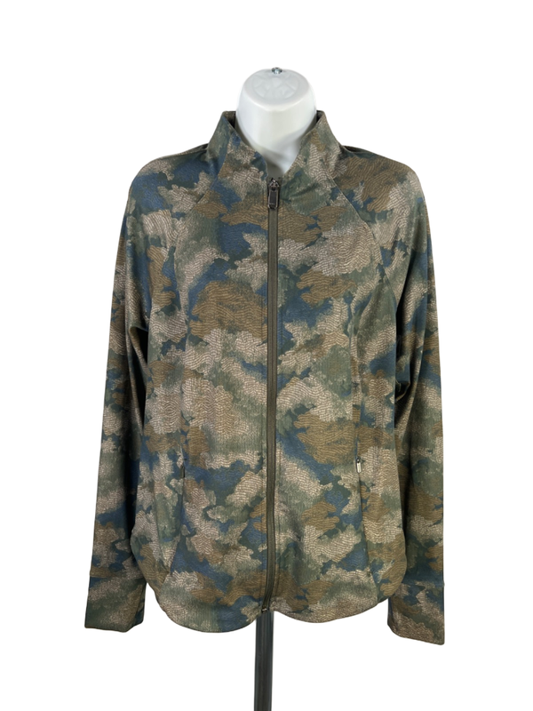 Athleta Women's Green/Blue Camoflauge Salutation Zip Up Long Sleeve Jacket - L