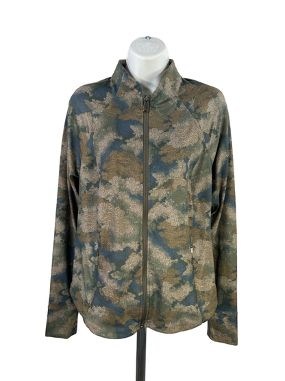 Athleta Women's Green/Blue Camoflauge Salutation Zip Up Long Sleeve Jacket - L