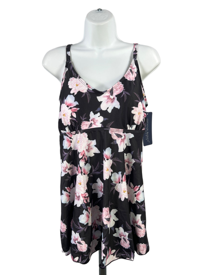 Anna-Kaci California Women's Black/Pink Floral Padded Tankini Swimsuit Top - XL