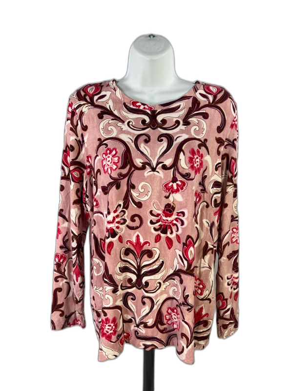 Chico's Women's Pink Paisley Long Sleeve T-Shirt - 2/US L