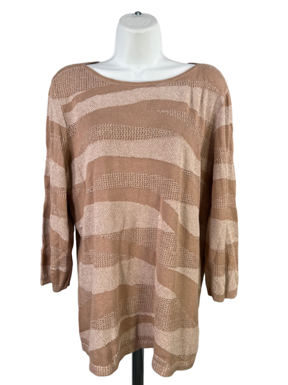 Chico's Women's Brown Open Knit 3/4 Sleeve Pullover Sweater - 2/US L
