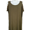Avenue Women's Green Ribbed Cold Shoulder Short Sleeve Shirt - 14/16