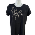J Crew Women's Black Collector Sequin Bow Detail Short Sleeve Tee Shirt - M