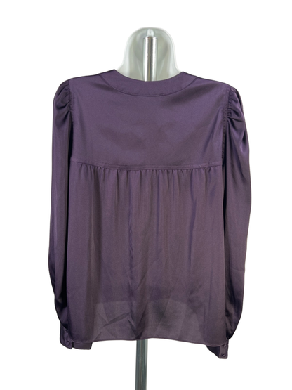White House Black Market Women's Purple Satin V Neck Long Sleeve Blouse - M image 2