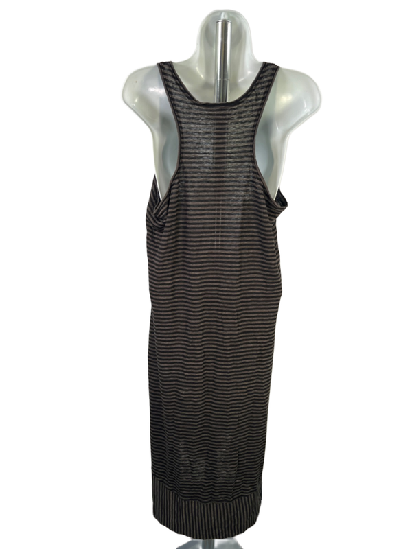 Eileen Fisher Women's Black/Green Striped Sleeveless Midi Dress - L image 2