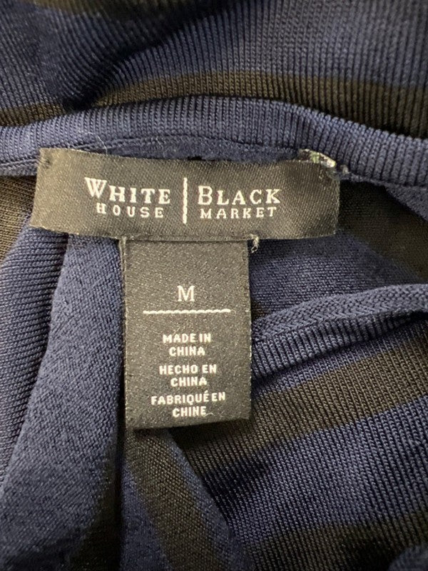 White House Black Market Women's Blue/Black Striped Striped V-Neck Blouse - image 3