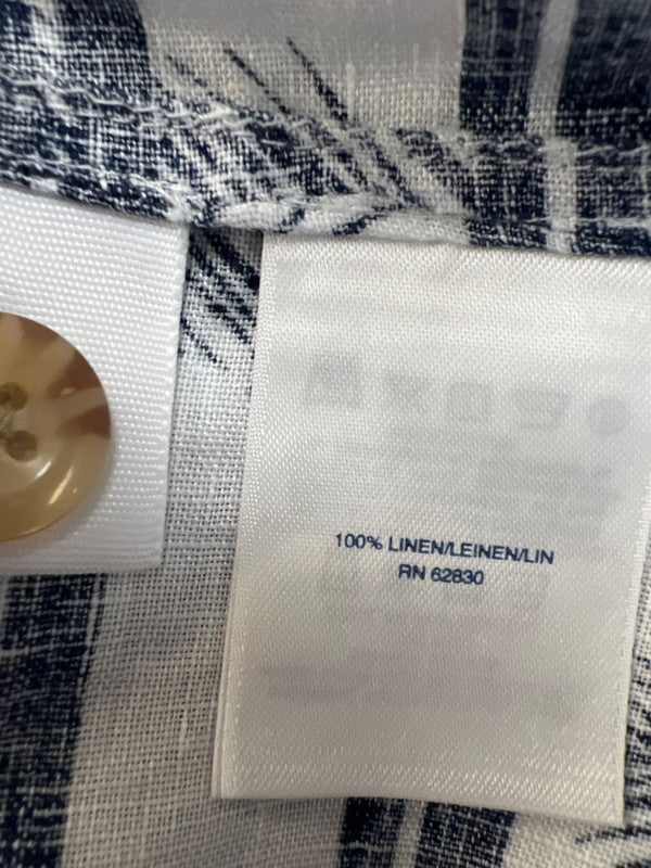Lands End Women's White/Blue Linen Short Sleeve Blouse - XL/18 image 4