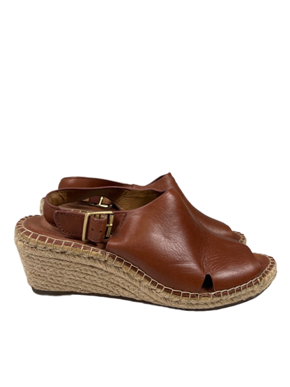 Clarks Artisan Women's Brown Leather Espadrille Slingback Wedge Sandals - 9