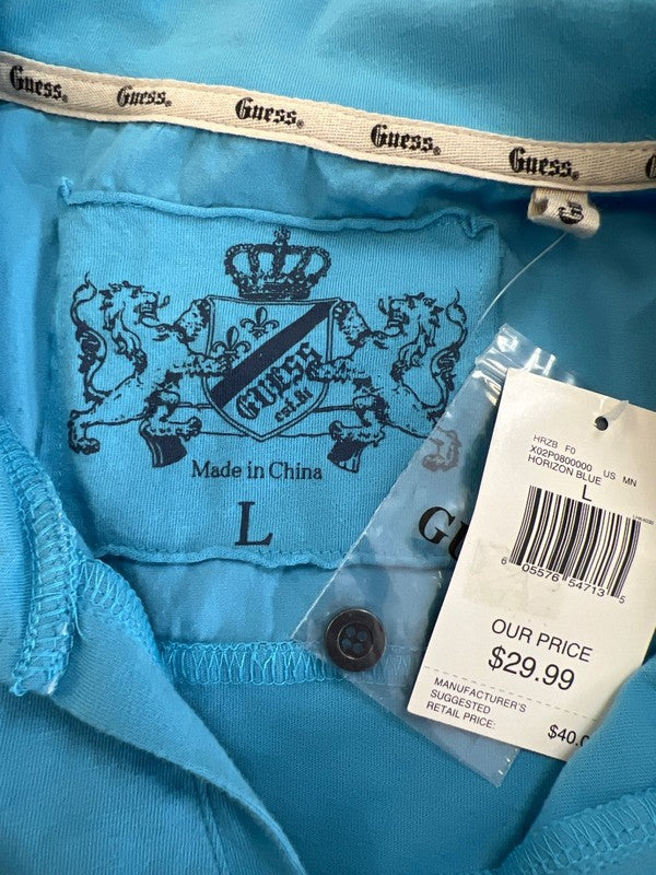 Guess Men's Blue Short Sleeve Pocket Front V-Neck Collared T-Shirt - L image 3