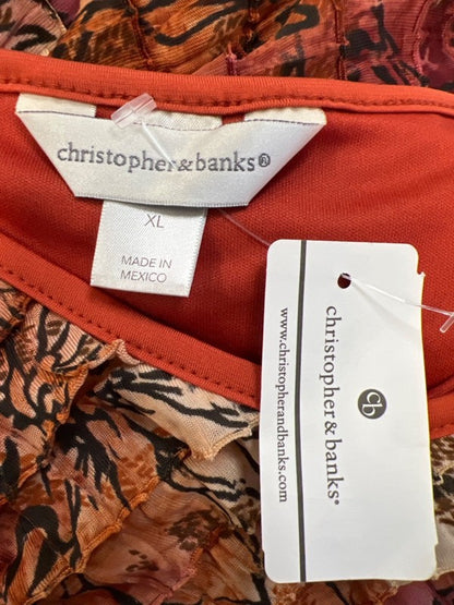 Christopher & Banks Women's Orange/Pink Tiered Sleeveless Midi Dress - XL image 3