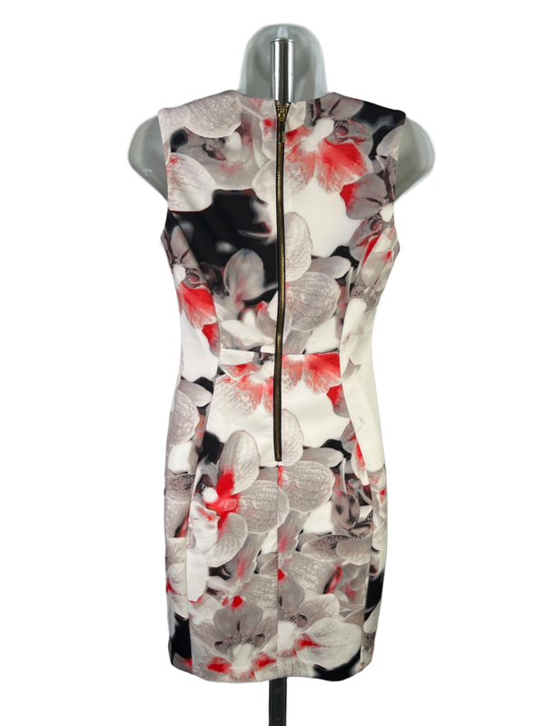 Calvin Klein Women's Gray/Red Floral Sleeveless Sheath Midi Dress - 4 Petite image 2