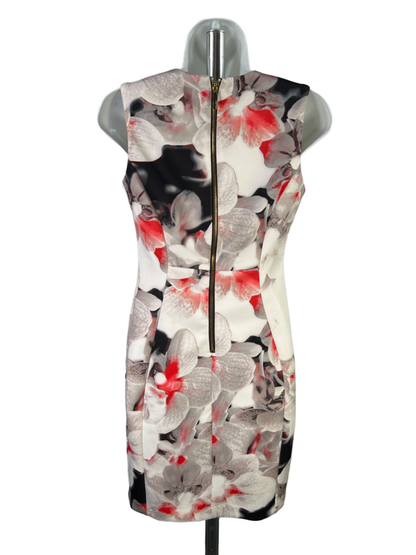 Calvin Klein Women's Gray/Red Floral Sleeveless Sheath Midi Dress - 4 Petite image 2