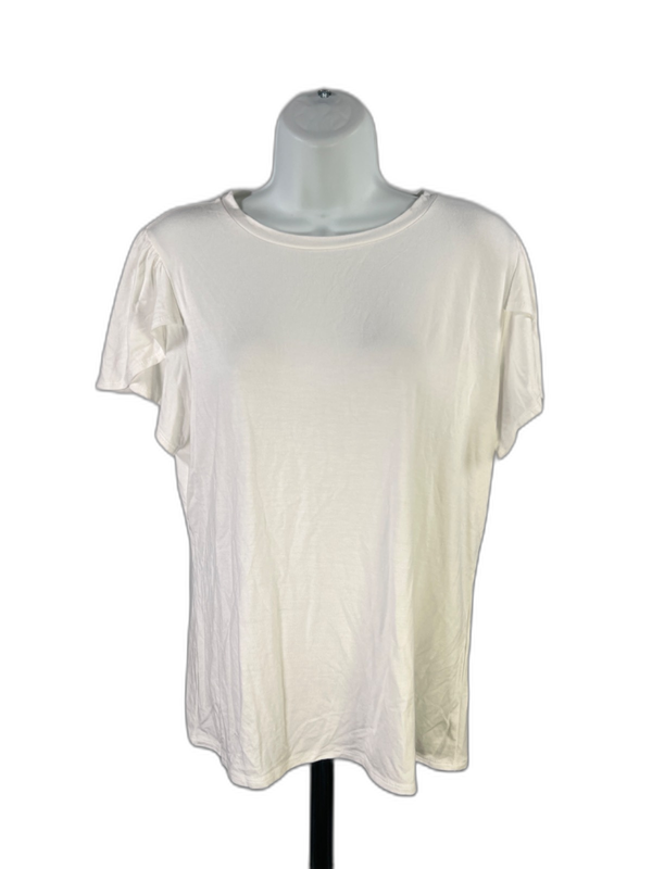 T Tahari Women's White Short Flutter Sleeve T-Shirt - L