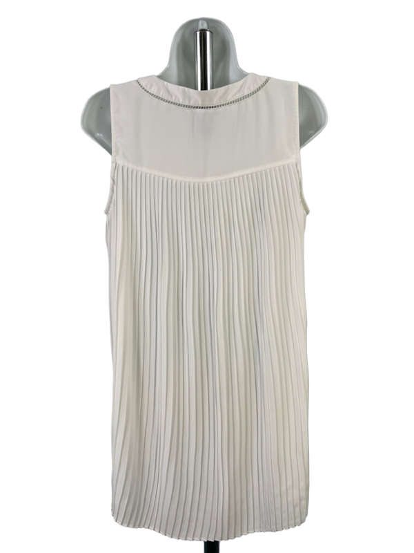 White House Black Market Women's White Pleated V Neck Sleeveless Blouse - 4 image 2