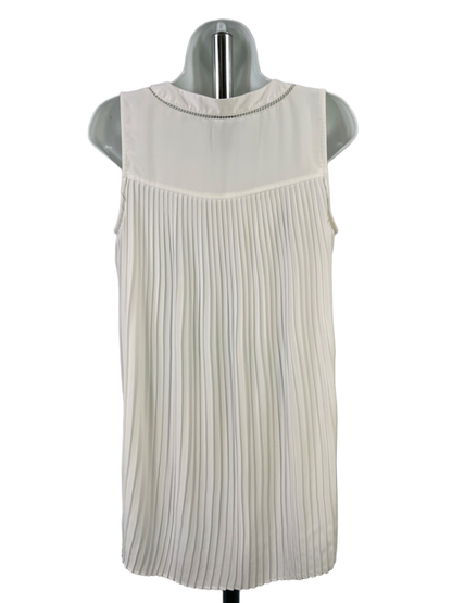 White House Black Market Women's White Pleated V Neck Sleeveless Blouse - 4 image 2