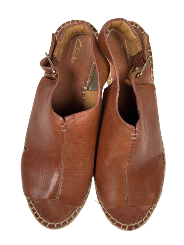 Clarks Artisan Women's Brown Leather Espadrille Slingback Wedge Sandals - 9 image 3
