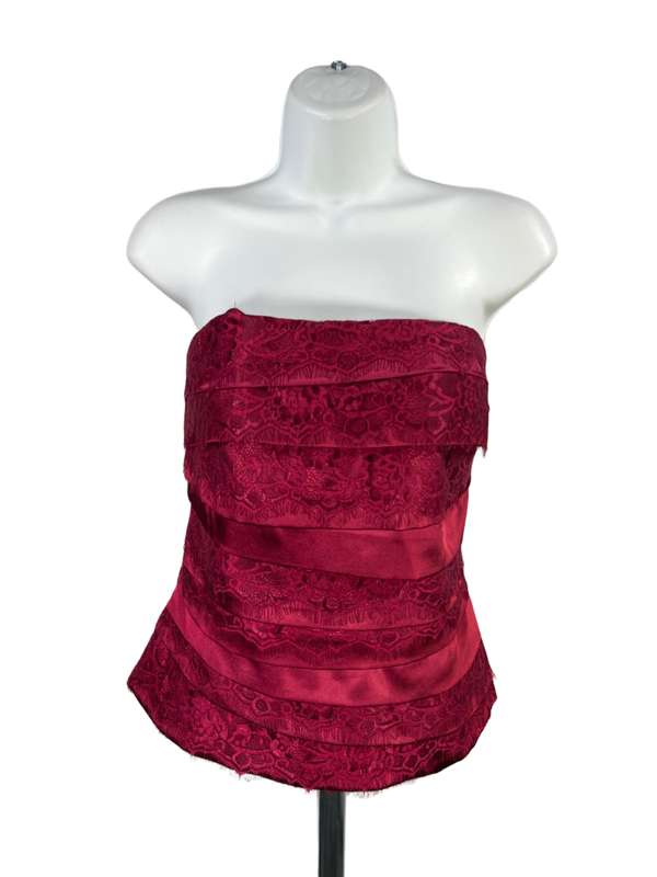 White House Black Market Women's Burgundy Lace Layered Corset Strapless Top - 12