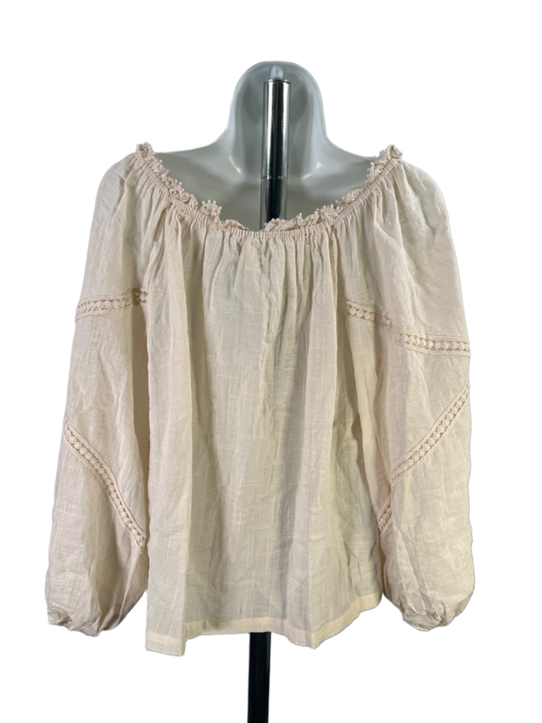 Max Studio Women's Beige/Ivory Eyelet Off-The-Shoulder Long Sleeve Blouse - S image 2