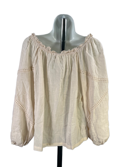 Max Studio Women's Beige/Ivory Eyelet Off-The-Shoulder Long Sleeve Blouse - S image 2