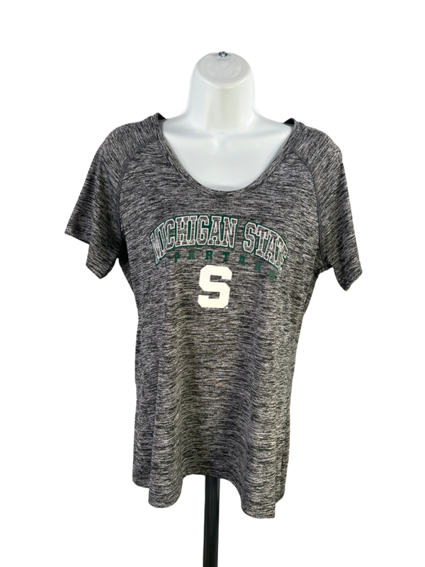 Under Armour Women's Gray V Neck Michigan State Short Sleeve Tee Shirt - L