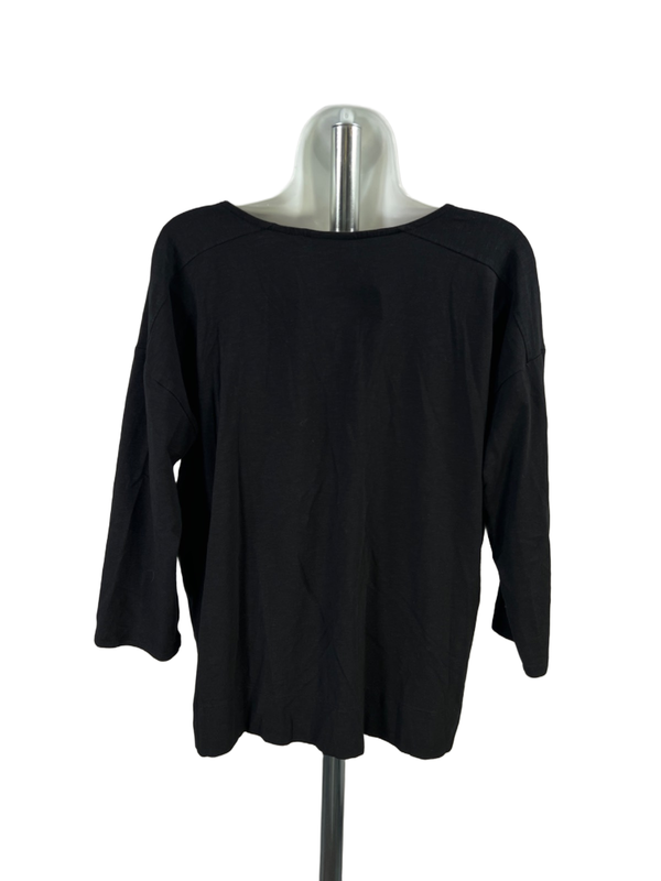 J Jill Women's Black Basic V Neck 3/4 Sleeve Tee Shirt - L image 2