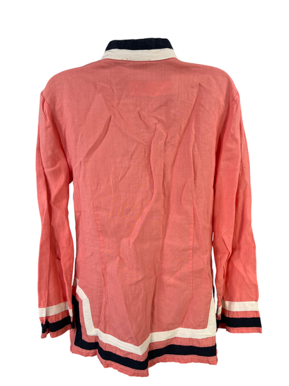 Castaway Women's Pink Linen Long Sleeve Tunic V-Neck Shirt - S image 2