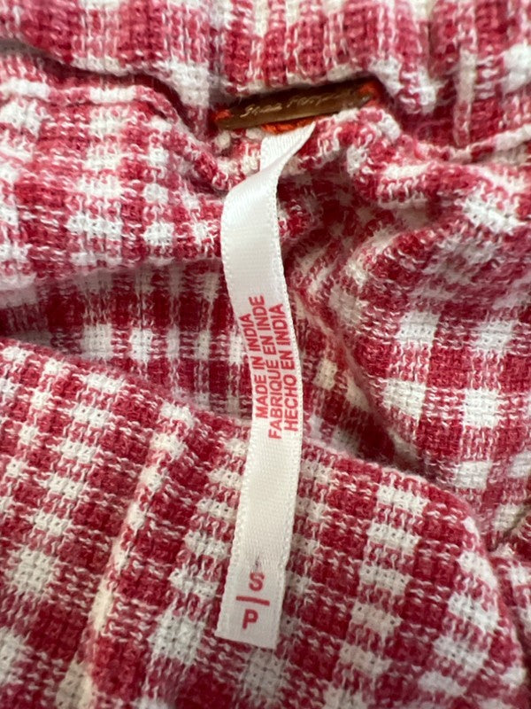 Free People Women's Red Chrissie Gingham Overall Strap Back Mini Skirtall - S image 3