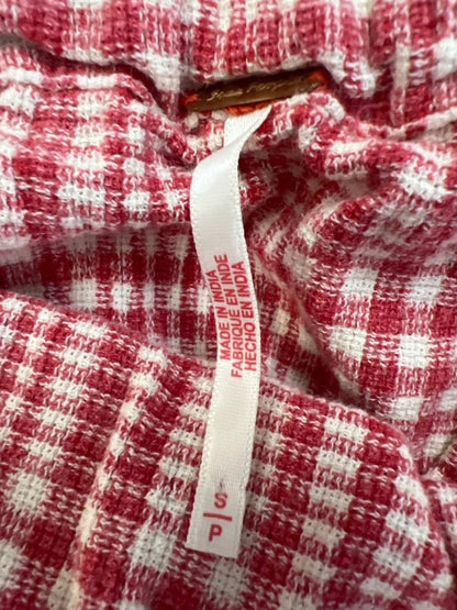 Free People Women's Red Chrissie Gingham Overall Strap Back Mini Skirtall - S image 3