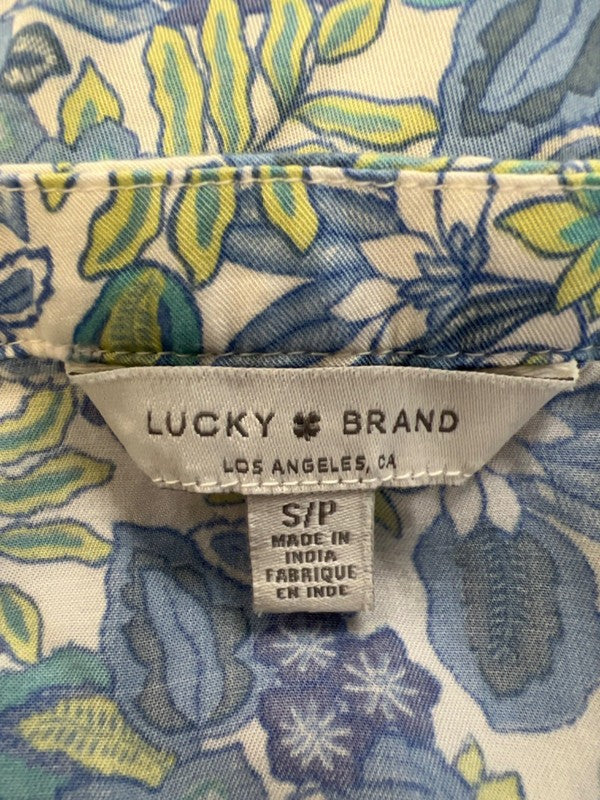 Lucky Brand Women's Blue/Green Floral Ruffle Button Up Sleeveless Blouse - S image 3