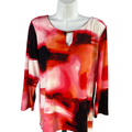 Calvin Klein Women's Red 3/4 Sleeve Keyhole Front Blouse - L