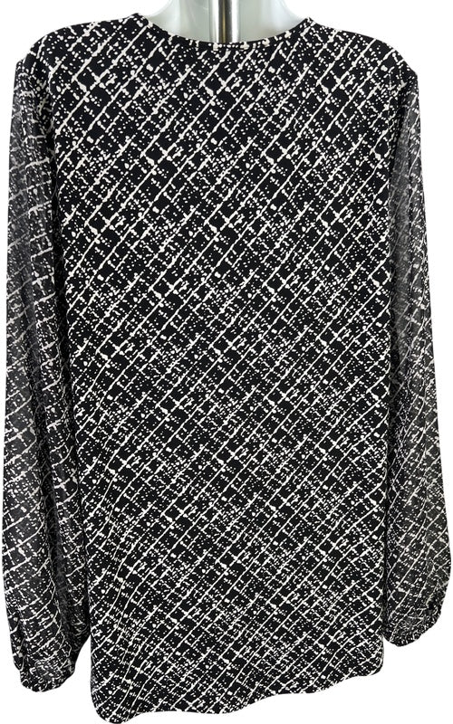 White House Black Market Women’s Black Long Sheer Sleeve Lined. Blouse - L image 3