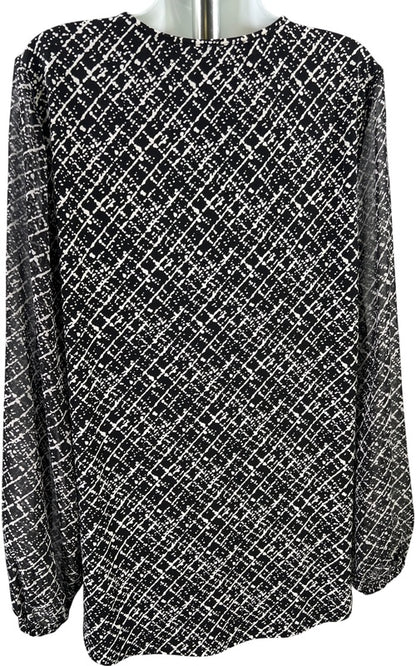 White House Black Market Women’s Black Long Sheer Sleeve Lined. Blouse - L image 3