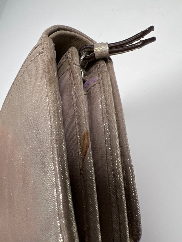 Coach Women's Beige Metallic Leather Pleated Tri-Fold Clutch Wallet image 9
