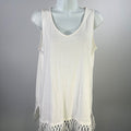 J Jill Women's White V Neck Fringe Tassle Trim Sleeveless Shirt - S