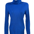 White House Black Market Women's Blue Ribbed Long Sleeve Turtleneck Sweater - M