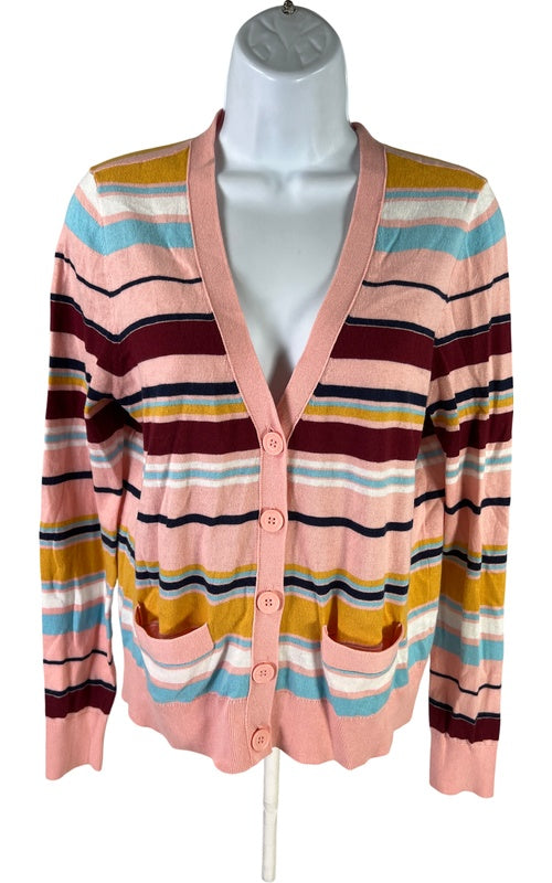 Halogen Women’s Pink Striped Thin Knit Long Sleeve Cardigan Sweater - S image 2
