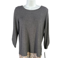 AB Studio Women's Gray 3/4 Sleeve Paisley Trim Blouse - S