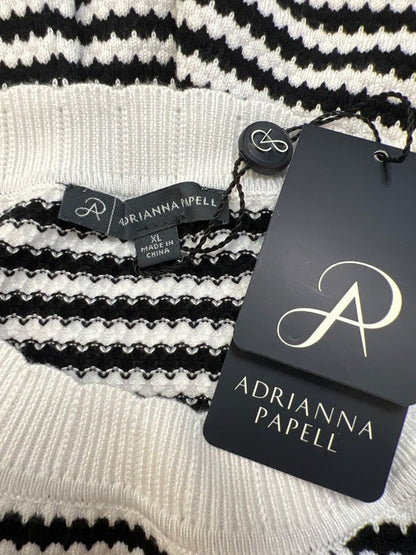 Adrianna Papell Women's Black/White Textured Scalloped Short Sleeve Sweater - XL image 3