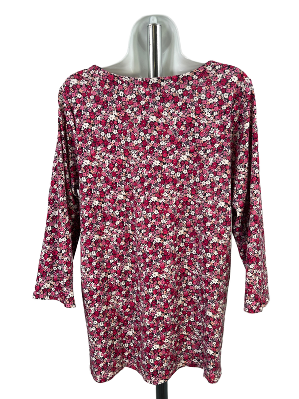J Jill Women's Pink Floral Scoop Neck 3/4 Sleeve Tee Shirt - L image 2