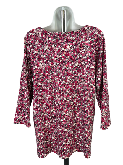 J Jill Women's Pink Floral Scoop Neck 3/4 Sleeve Tee Shirt - L image 2