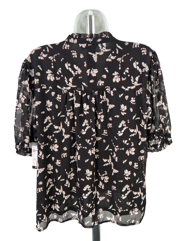 Nine West Women's Black Short Sheer Sleeve Button Up Blouse - L image 2