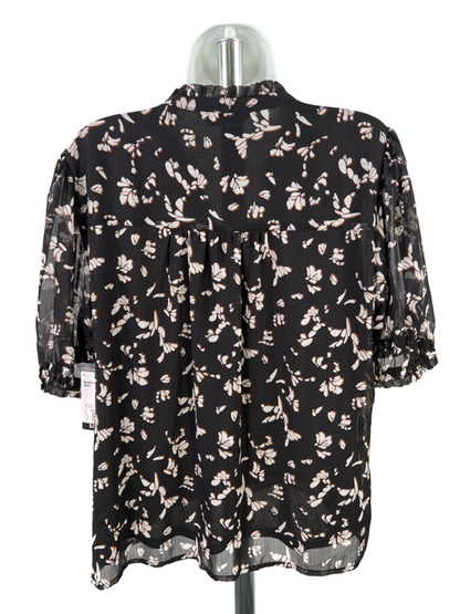 Nine West Women's Black Short Sheer Sleeve Button Up Blouse - L image 2