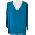 Michael Kors Women's Blue Layered V Neck Long Sleeve Blouse - M