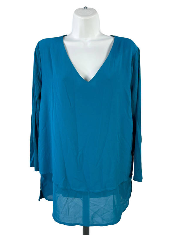 Michael Kors Women's Blue Layered V Neck Long Sleeve Blouse - M