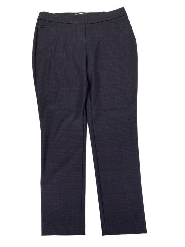 Calvin Klein Women's Black/Purple Plaid Pull On Dress Pants - 12