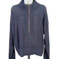 Varley Women's Blue Open Knit Long Sleeve 1/2 Zip Pullover Sweater - L
