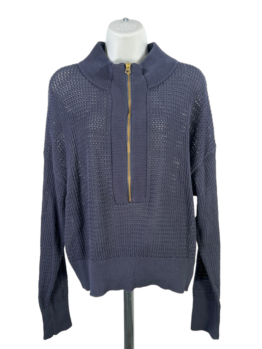 Varley Women's Blue Open Knit Long Sleeve 1/2 Zip Pullover Sweater - L