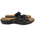 Clarks Collection Women's Black Leather Leisa Cacti Q Hook And Loop Sandals - 9