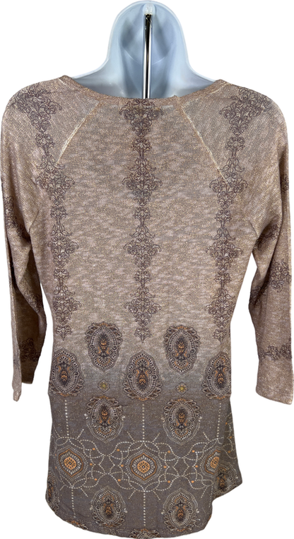 NEW Indigo Soul Women’s Purple/Gold Metallic Semi-Sheer Knit Tunic Shirt - S image 2