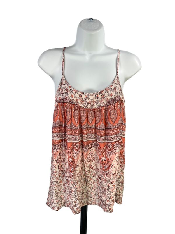 Lucky Brand Women's Orange Paisley Smocked Back Sleeveless Blouse - M